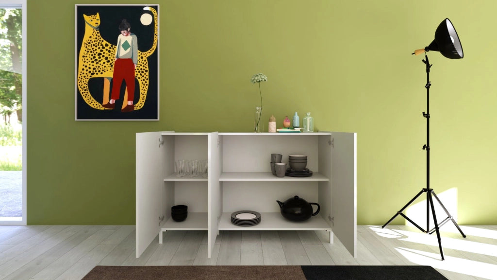 Madia 3 Ante 130x40x84 cm Solaria Bianco Lucido