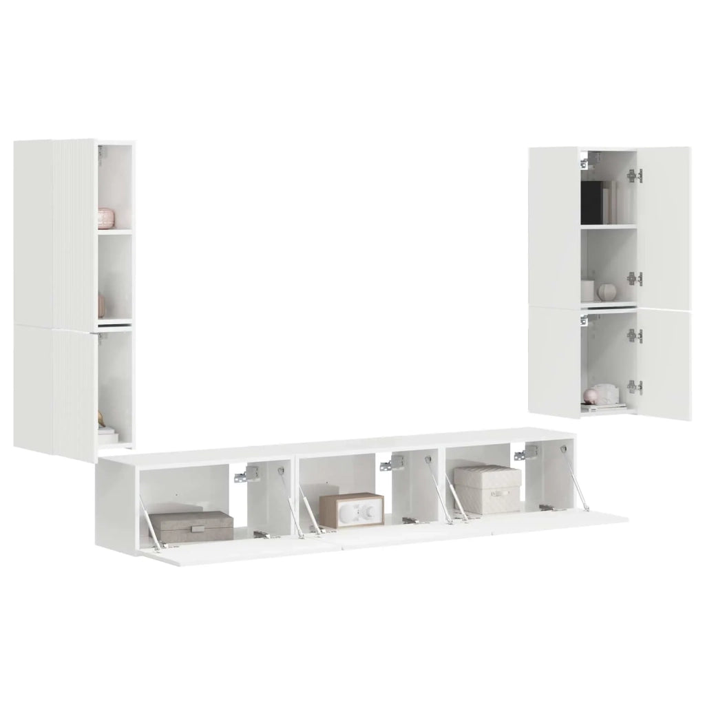 Set mobile TV 4 pz-Credenza per TV Bianco Lucido Legno multistrato 791865