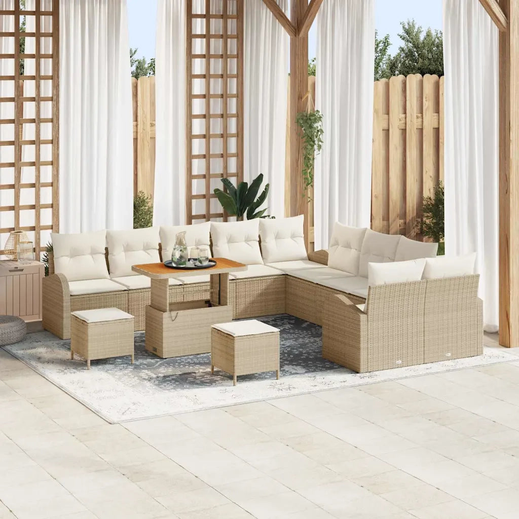Set Divano da Giardino con cuscino 13 pcs Beige e Crema