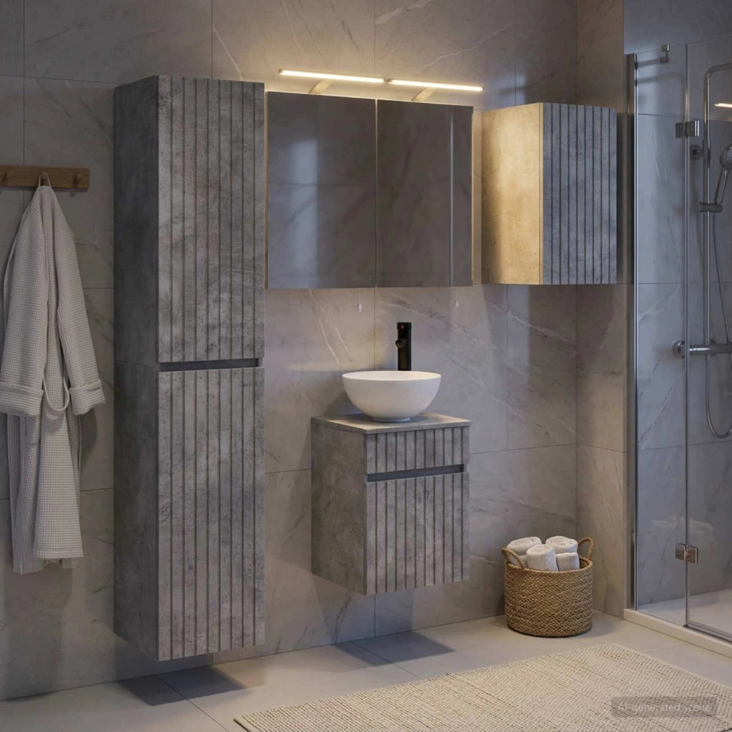 Set di Armadi da Bagno 5 pz Grigio Cemento Legno ingegnerizzato 3407338