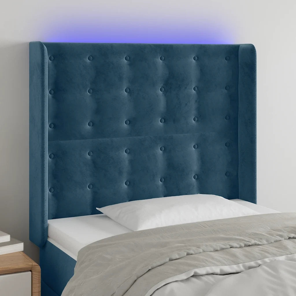 Testiera | Testata a LED Blu Scuro 103x16x118/128 cm in Velluto