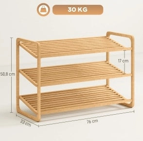 Scaffale portascarpe in bambù 76x33x50，8 cm， 3 ripiani， naturale