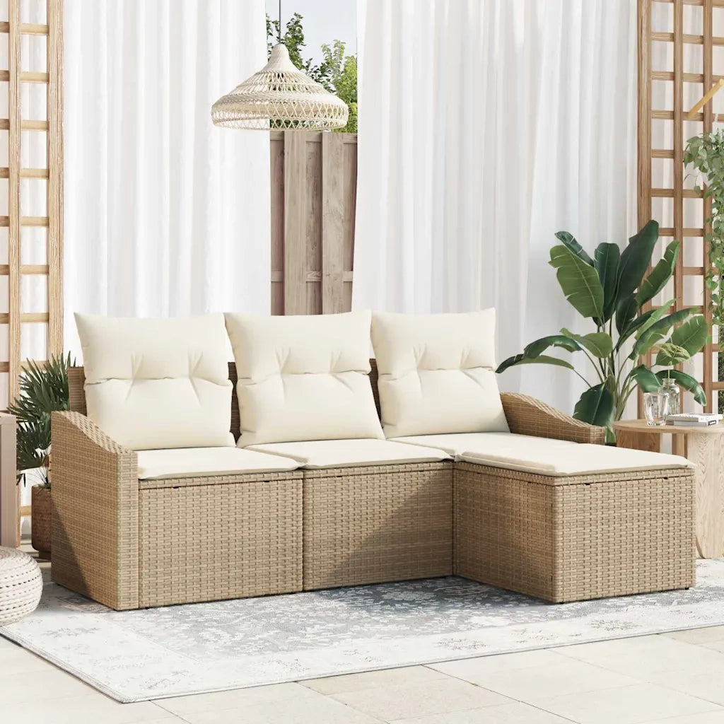 Set di divani con cuscino 4 pcs Beige polyrattan