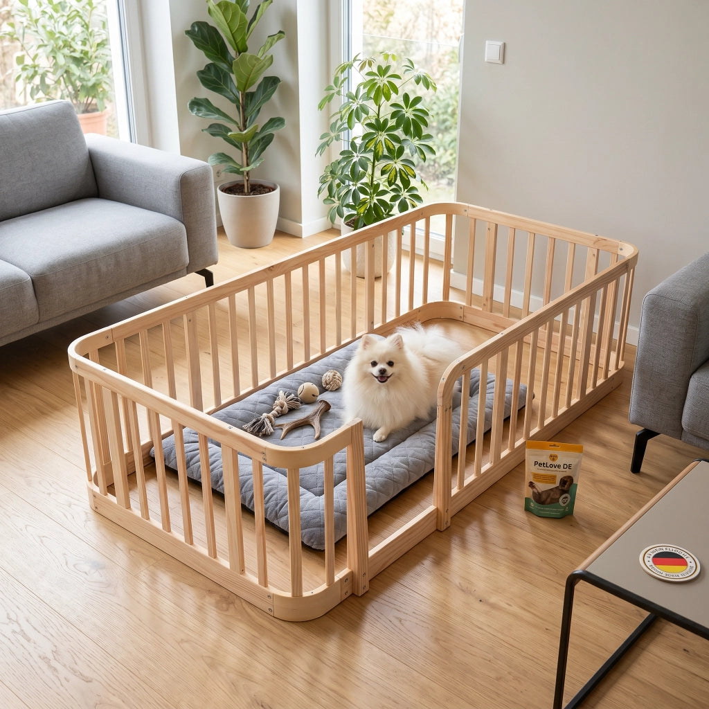Recinto modulare per bambini 90 × 200 cm, barriere di sicurezza da 7 cm, angoli arrotondati, senza materasso, in legno, naturale