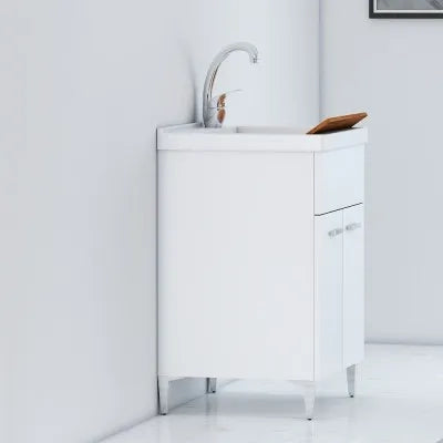 Mobile Lavatoio 60x50 cm Due Ante con vasca in ceramica Bianco Lucido