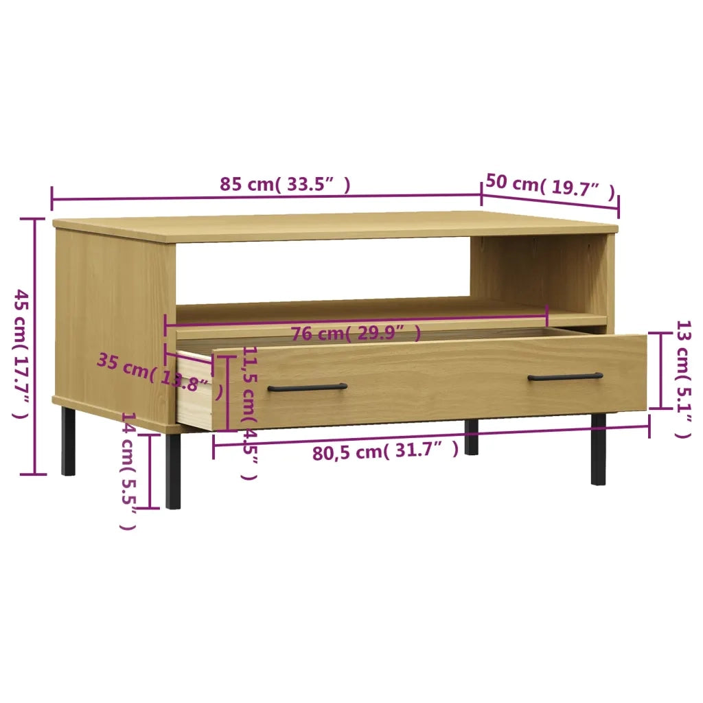 Tavolino-Tavolino da soggiorno-Tavolo Gambe Metallo Marrone 85x50x45 cm Legno Massello OSLO