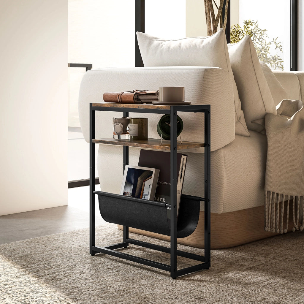 Tavolino da caff¨¨ con ripiani e porta riviste ¨C Zephmum ¨C Rustico marrone 43x18x56 cm