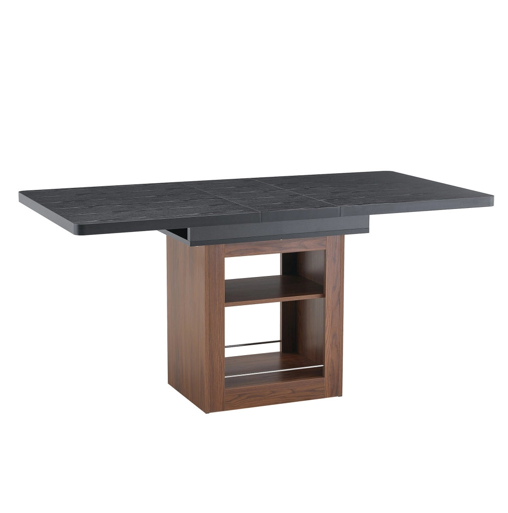 Tavolo da pranzo allungabile 130-160 cm con ripiano; MDF; nero e noce
