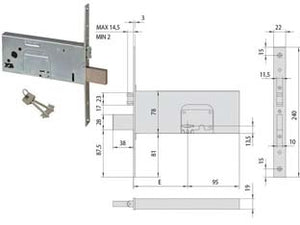 SERRATURA DA INFILARE PER FASCE DOPPIA MAPPA CON RULLO MM.78 H 57360- - mm.100 (57360100) - 1 pezzi CISA
