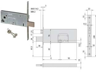 SERRATURA DA INFILARE PER FASCE DOPPIA MAPPA CON RULLO MM.78 H 57360- - mm.100 (57360100) - 1 pezzi CISA