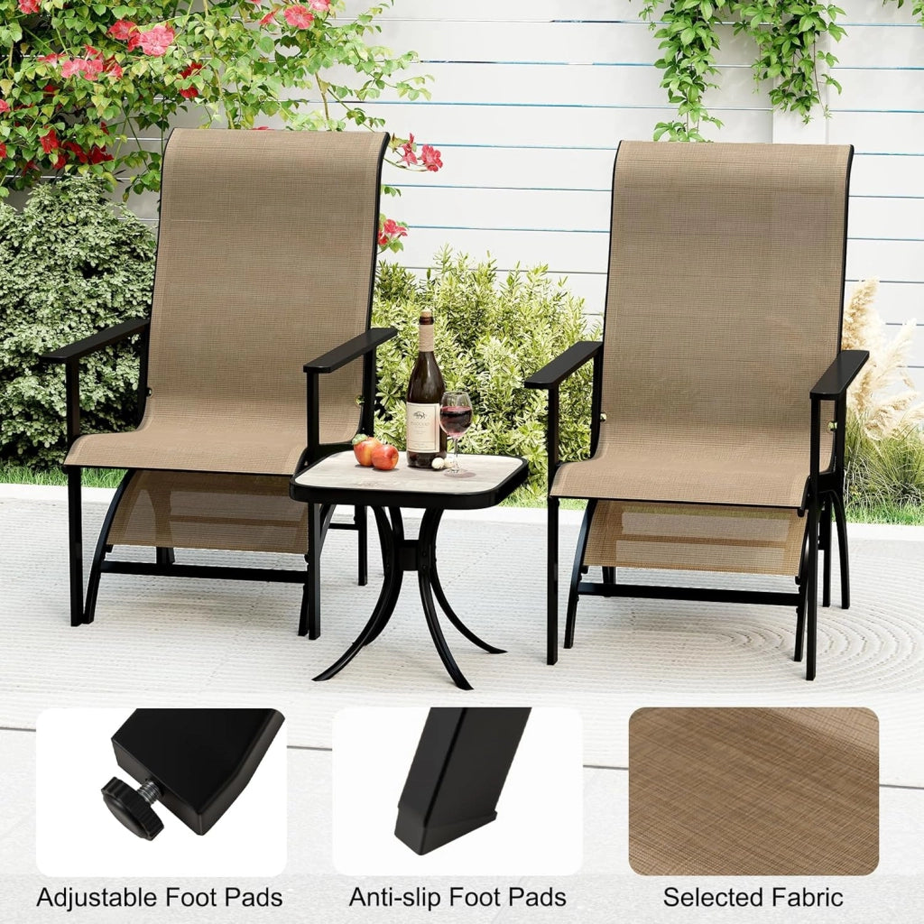 Set di Mobile da Giardino in 5 Pezzi, Set Tavolo e Sedie da Balcone in Tessuto Textilene, Set da Bistrò con Tavolo, 2 Sedie Adirondack e 2 Poggiapiedi per Terrazza, Bordo di Piscina, Marrone