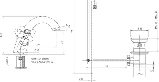 MONOBLOCCO LAVABO bagno retrò LIBERTY  cromato paini