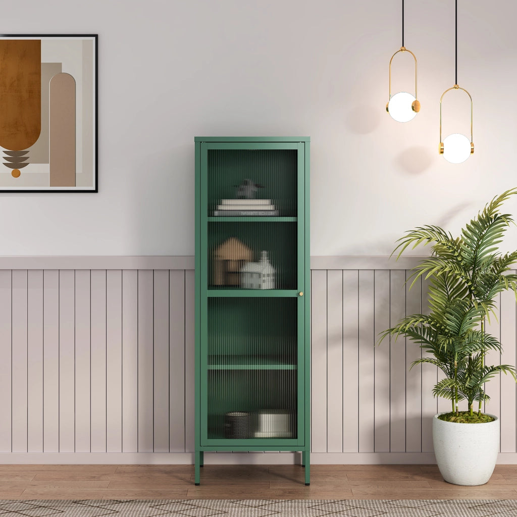 Armadio a Vetrata Säkylä con 4 Scomparti 150 x 50 x 35 cm in Acciaio - Verde Abete [en.casa]