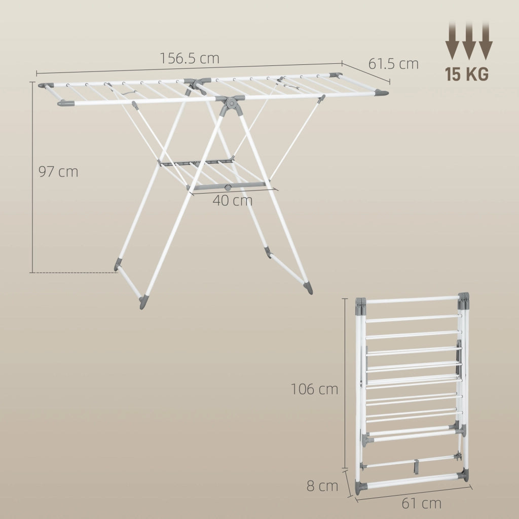 Stendibiancheria a 2 Livelli Regolabile su 4 Altezze. in Metallo e Plastica. 156.5x61.5x97 cm. Bianco