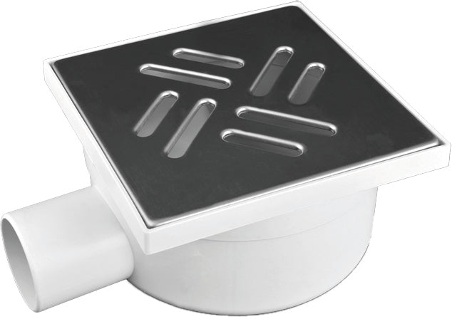 CHIUSINO CON SCARICO LATERALE E GRIGLIA IN ACCIAIO cm. 11,5x11,5 - Ø mm. 50