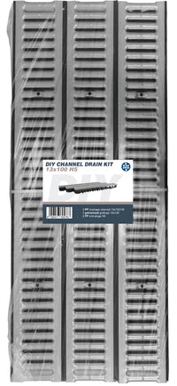 KIT 3 PZ. CANALETTE NOR cm. 13x100x5 h + 3 GRIGLIE ZINCATE cm. 13x100 + 2 TAPPI