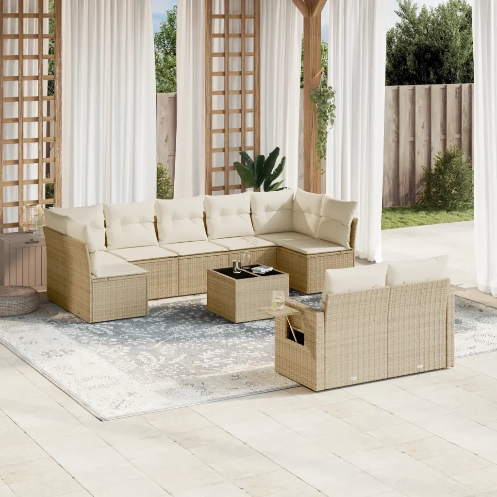 Set Divano da Giardino 10 pz con Cuscini Beige in Polyrattan 3252965