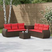 Set di divani 8 pz Marrone e Rosso Rattan sintetico e Acciaio 3448435