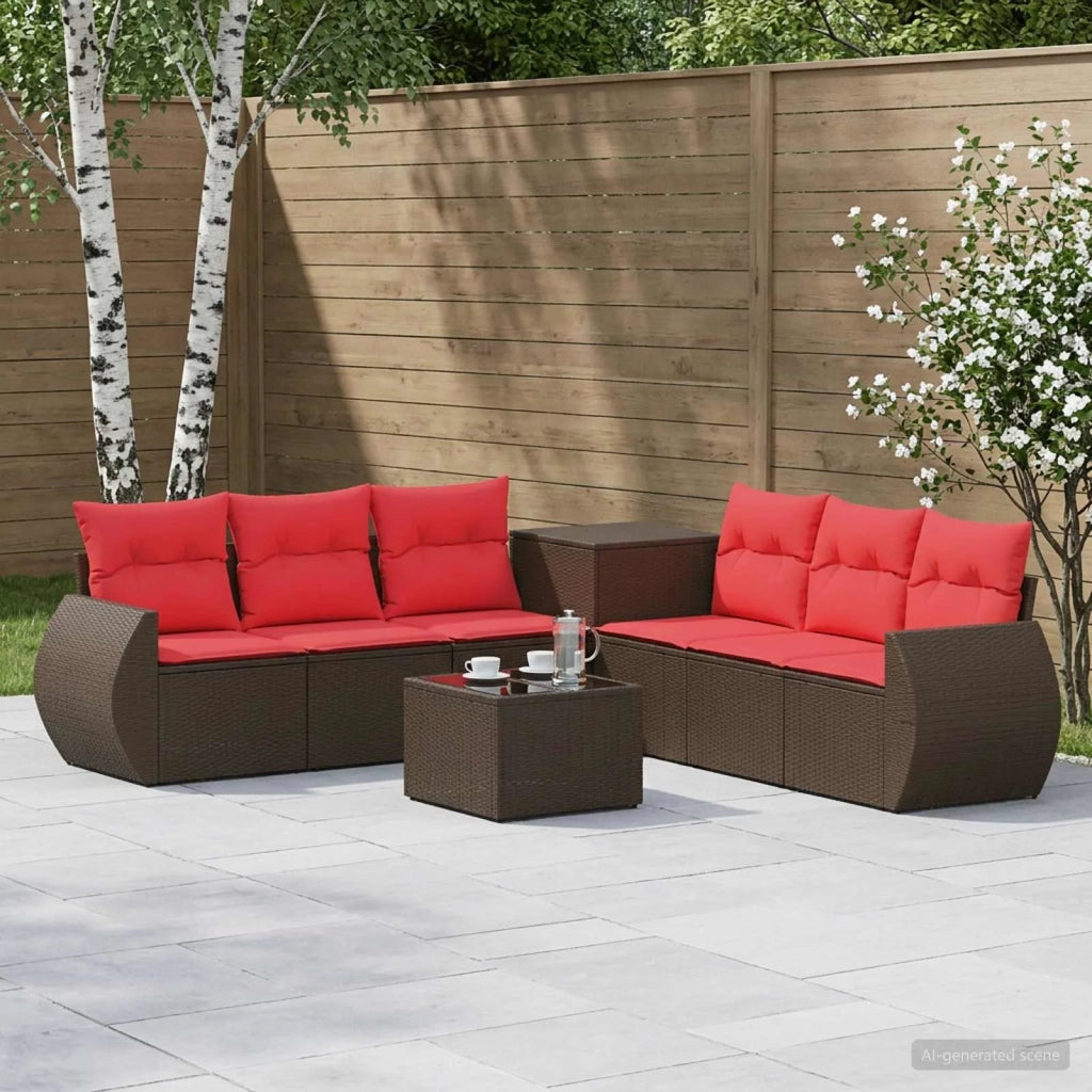 Set di divani 8 pz Marrone e Rosso Rattan sintetico e Acciaio 3448435