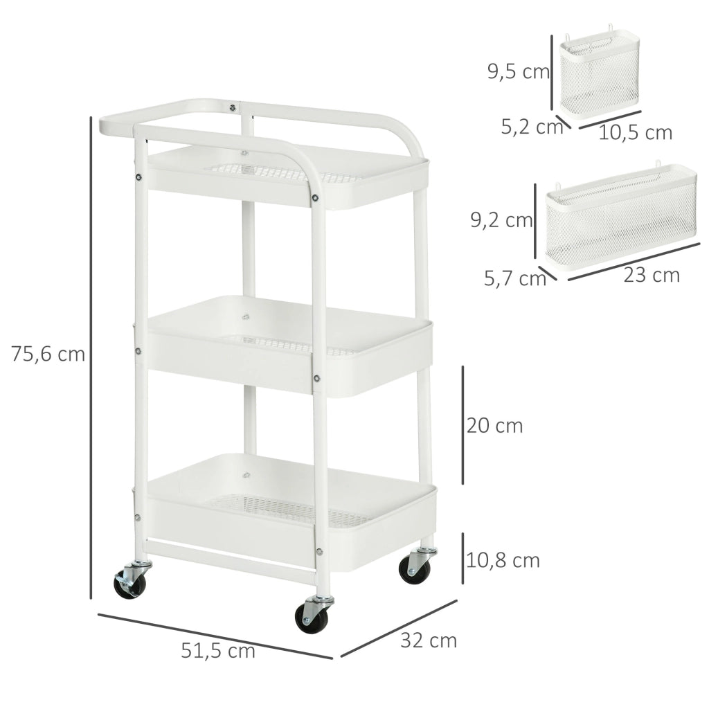 Carrello Multifunzionale con 4 Ganchos e 2 Cestas ¨C zephmum ¨C Bianco 51.5x32x75.6 cm