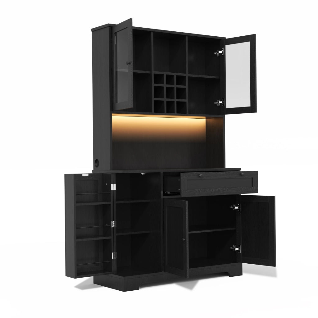 Credenza buffet moderna con LED RGB, prese integrate, ripiani regolabili e vani contenitore, 180 × 105 × 40 cm, nero