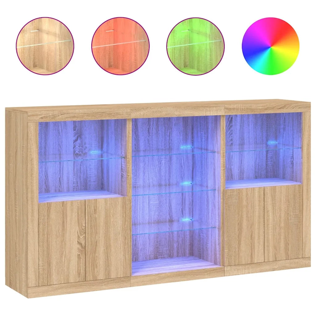Credenza con Luci LED-Buffet-Armadio da cucina Rovere Sonoma 181,5x37x100 cm 558218