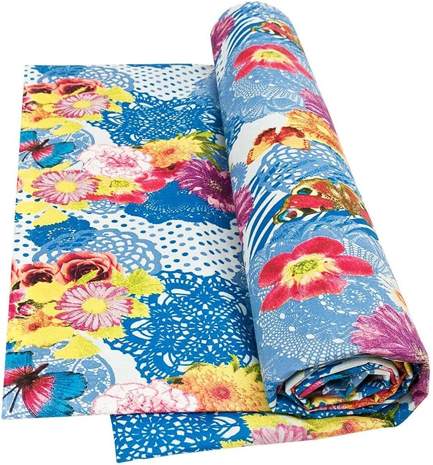 Telo Arredo Copritutto 170x280 cm Letto Poltrona Copridivano Cotone Cuoricini Fiori e Farfalle Blu