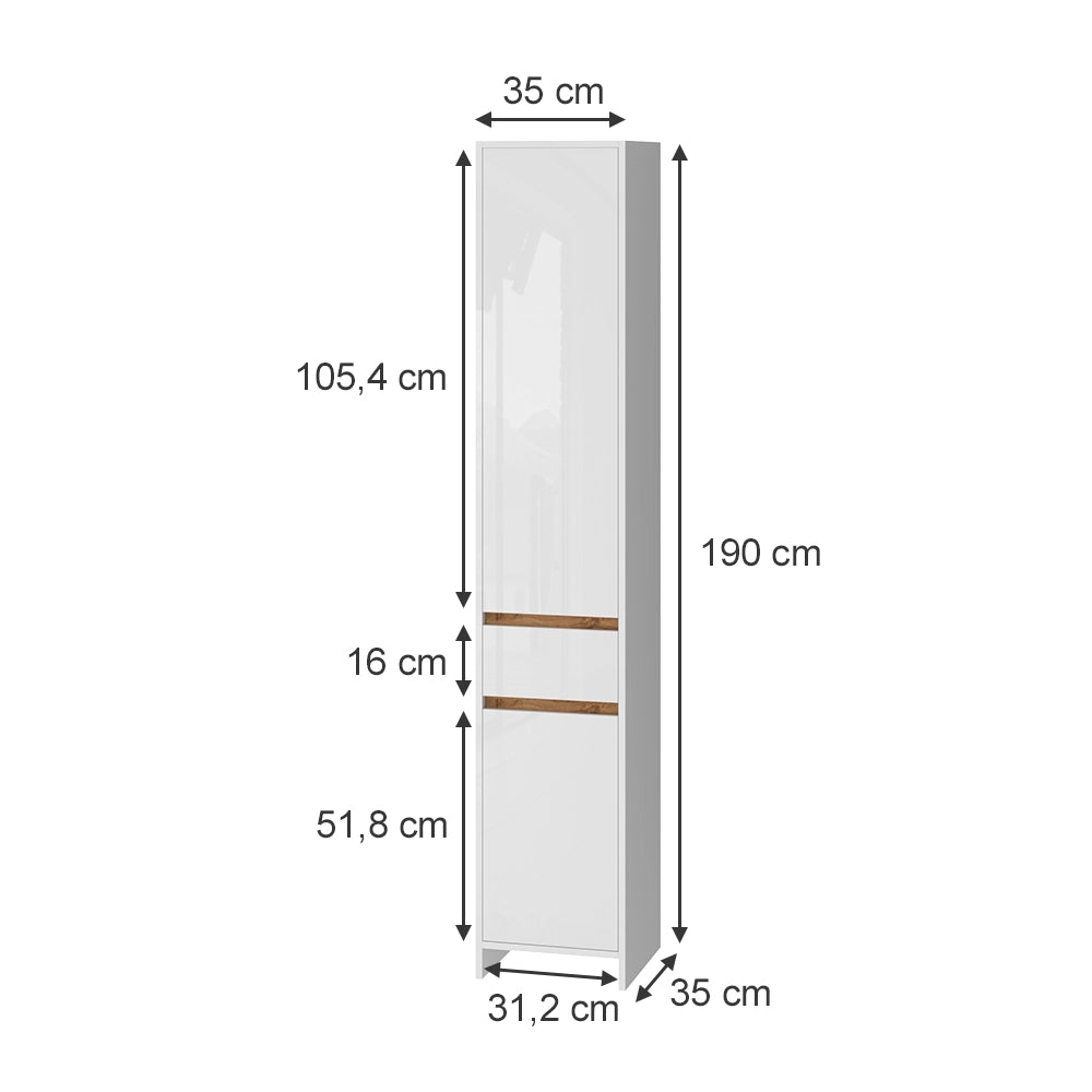 Vicco Mobiletto da bagno Bianco lucido/oro power oak 35 x 190 cm con 2 porte e un cassetto