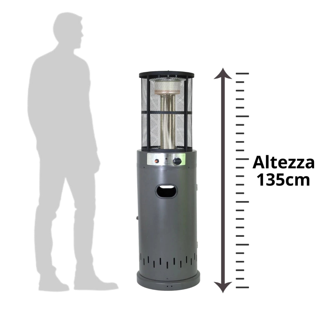 Stufa a Gas da Esterno Riscaldatore Gpl Portatile con Ruote FIRE GLASS Cilindro con Vetro per Terrazzo Patio Giardino Lo