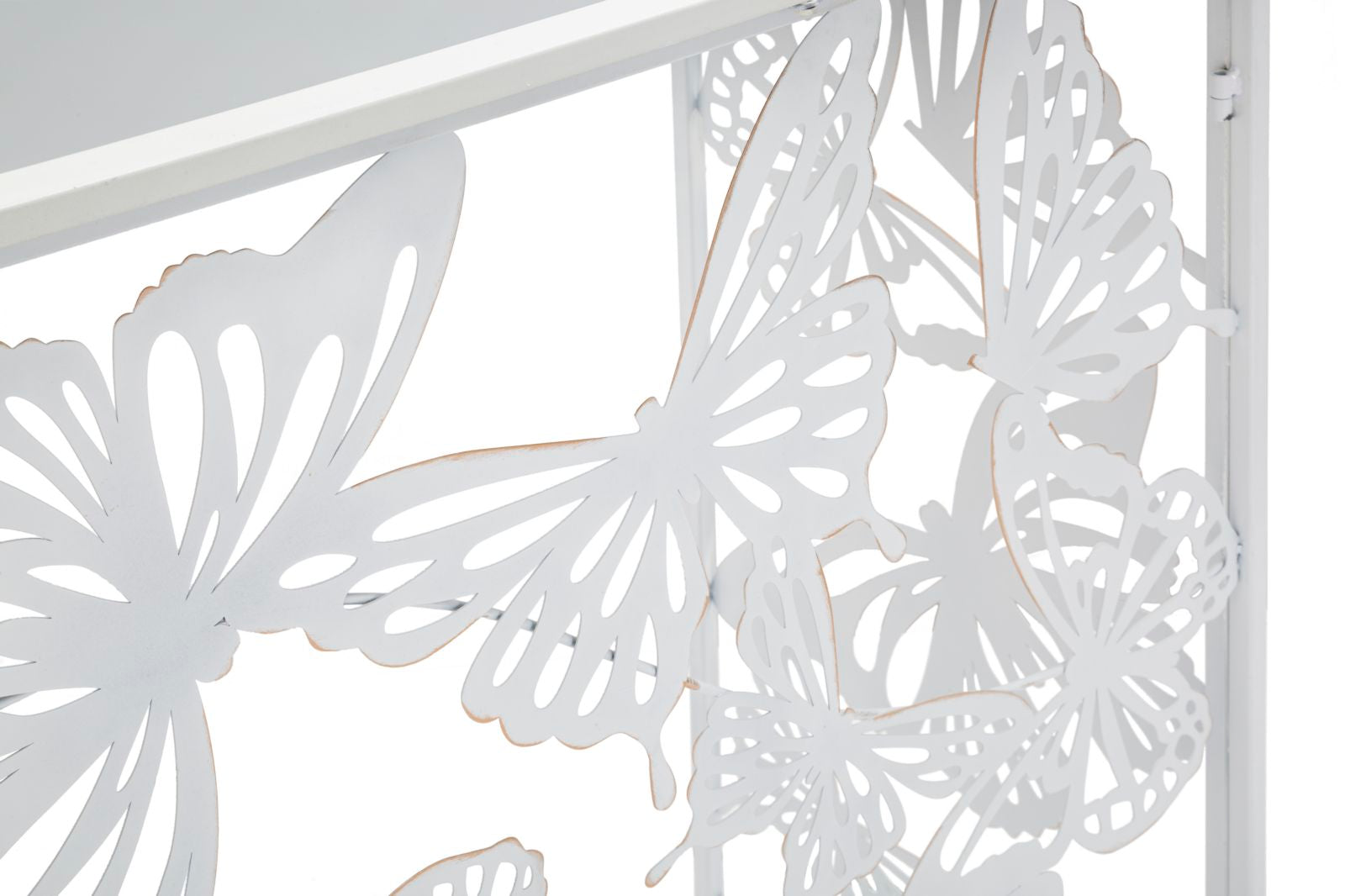 Console Bianco Butterfly 121,5x41x81 cm in Ferro MDF e Specchio Bianco e Oro