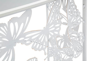 Console Bianco Butterfly 121,5x41x81 cm in Ferro MDF e Specchio Bianco e Oro