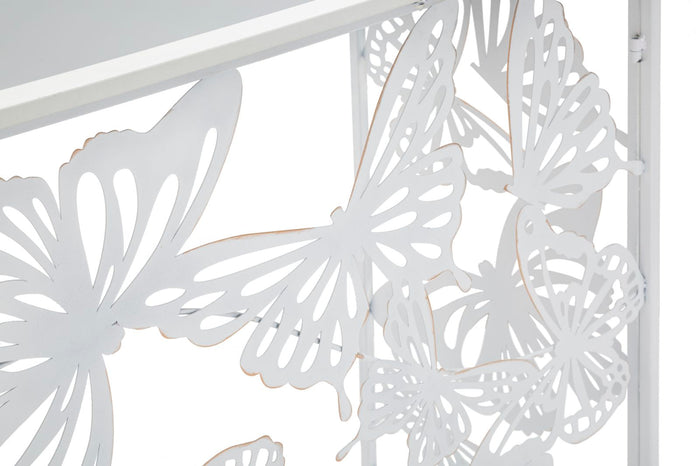 Console Bianco Butterfly 121,5x41x81 cm in Ferro MDF e Specchio Bianco e Oro