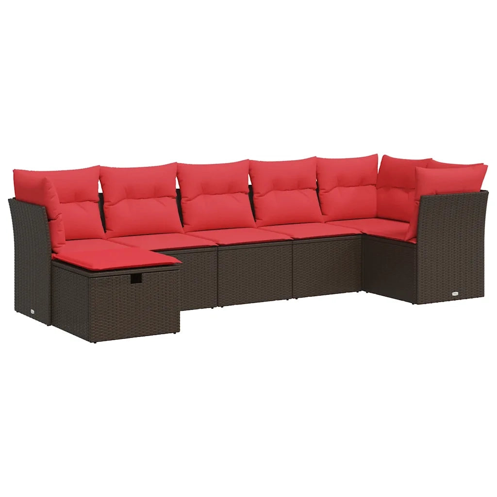 Set Divani da Giardino 7 pz con Cuscini Marrone in Polyrattan