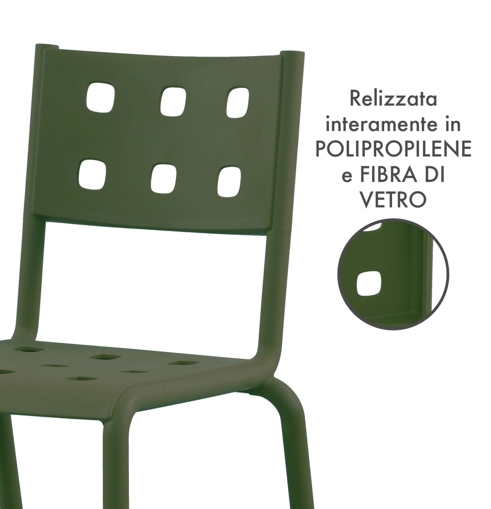 Set 4 Sedie In Polipropilene e Fibra Di Vetro Sedia Cucina Trattamento Uv Antiscolorimento Giardino Interno Esterno Moderne Robuste Resistenti Seduta Terrazzo Soggiorno Bar Ristorante Impilabili Zoe-Verde