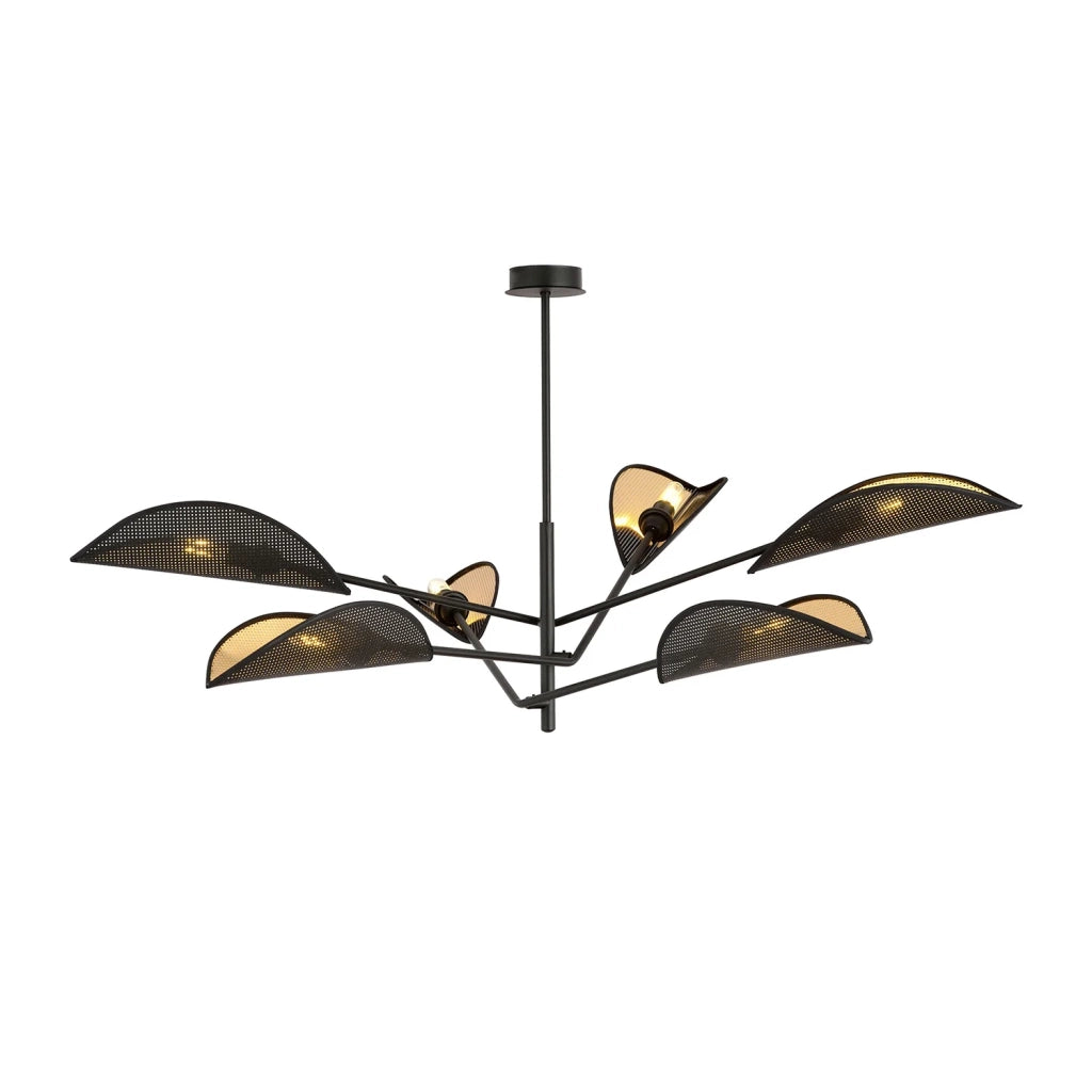 Lampadario 6 Luci Eridano In Acciao Nero E Oro Con Bracci Mobili
