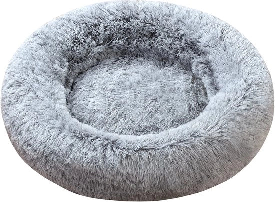 Donut per cani calibrante ansia, cuscino rotondo con copertura rimovibile e lavabile, cuscino morbido e confortevole con pelo finto contro l'ansia, dimensioni XXXL (115 cm, grigio)