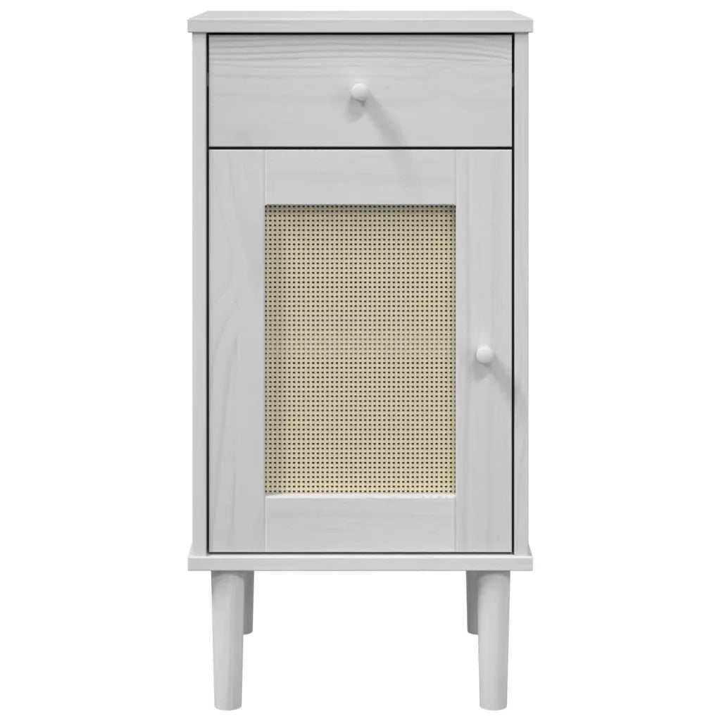Comodino SENJA Aspetto Rattan Bianco 40x35x80 cm in Legno Pino 358017