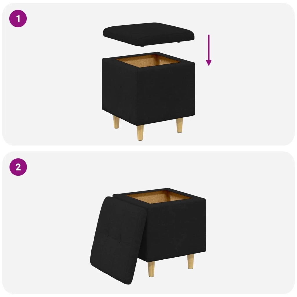 Pouf contenitore con cuscino Nero 40 x 40 x 45 cm Tessuto