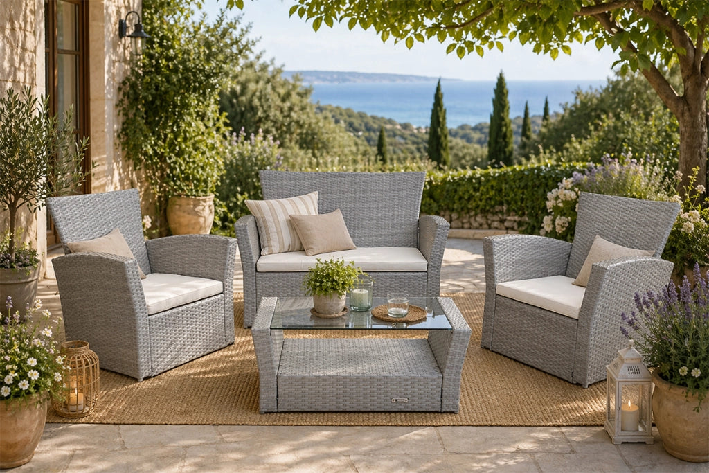 Salotto da giardino in rattan, set di divani da esterno in polyrattan tortora Aurora - RT-A03ZB