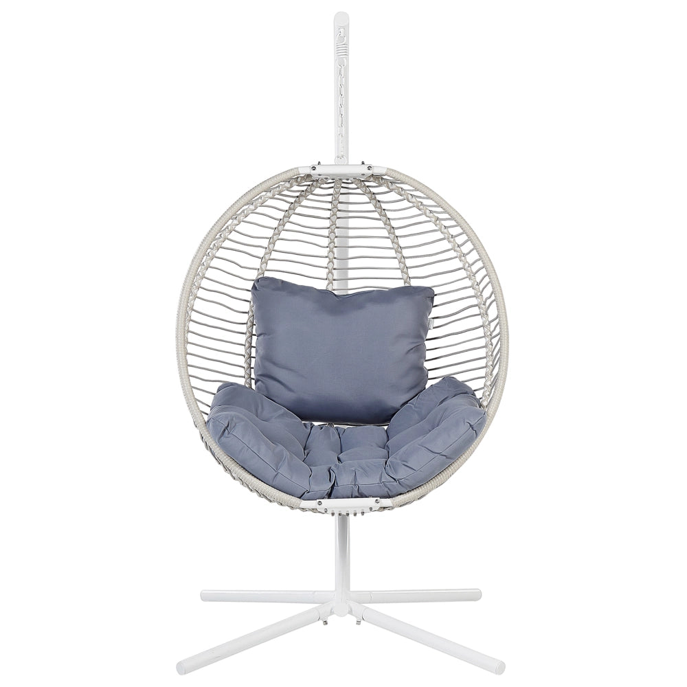 Sedia sospesa con piedistallo bianco e grigio metallo soggiorno esterno cuscino stile retro boho