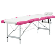 Lettino da Massaggio a 4 Sezioni in Alluminio Bianco e Rosa