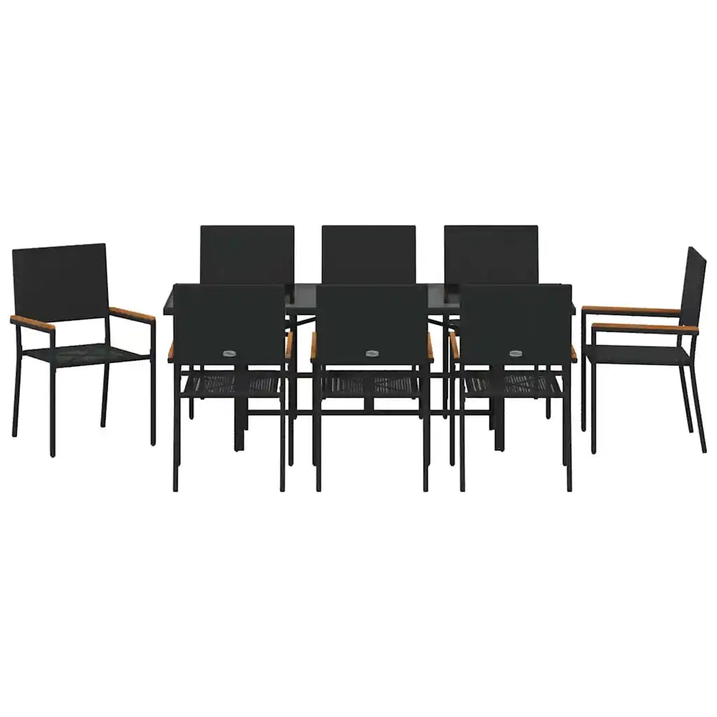 Set da Pranzo per Giardino 9 pcs Nero polyrattan 3365427