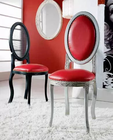 Sedia shabby chic argento imbottita in legno con fregi - Mobili 2G