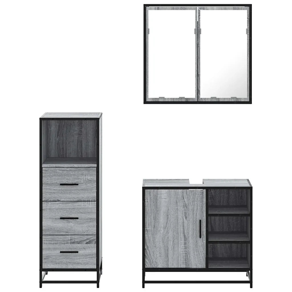 Set Mobili da Bagno | Armadio da bagno 3 pz Grigio Sonoma in Legno Multistrato