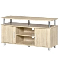 Mobile TV Moderno con 2 Ripiani, Fori Passacavi e 2 Armadietti in MDF 105x40x55cm - Quercia