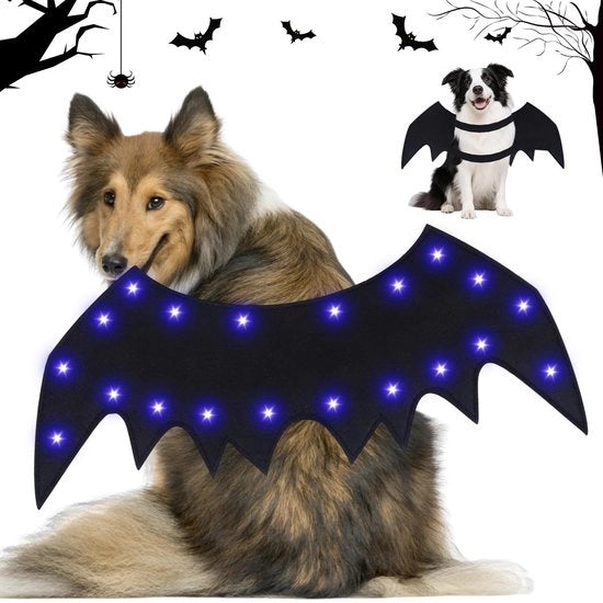 Vestito per cani con ali LED per Halloween - Decorazione - Cosplay - 19x48 cm - Tela di alta qualità