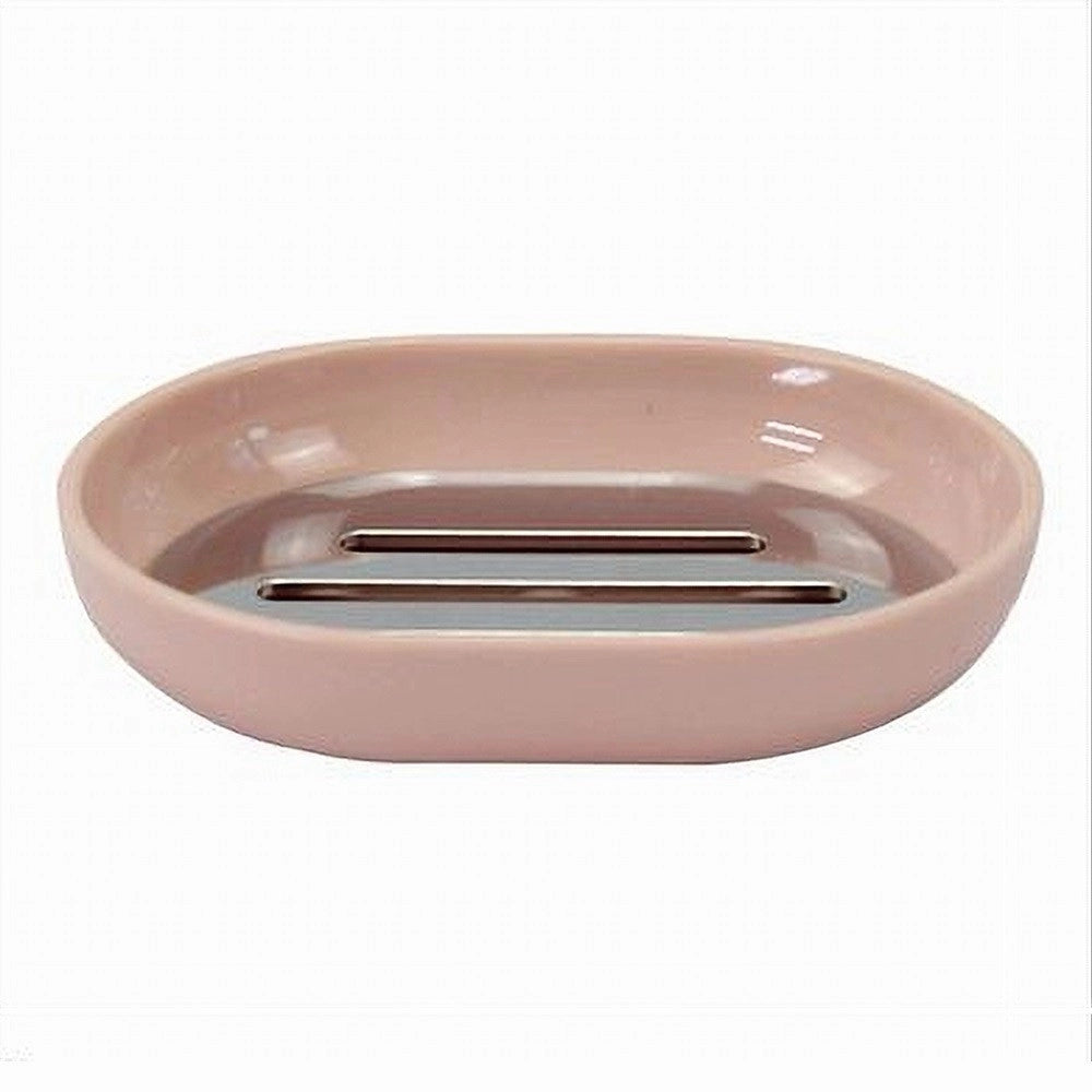 Trade Shop - Piattino Porta Sapone Saponetta Rosa Silver Accessori Bagno 12.5 X 9.5 Cm 79871 -