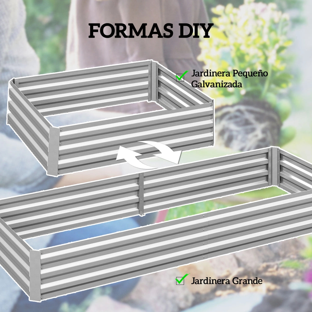 Fioriera Grande Rettangolare per Esterno ¨C zephmum ¨C Acciaio Galvanizzato Plateado 241x90.5x30 cm
