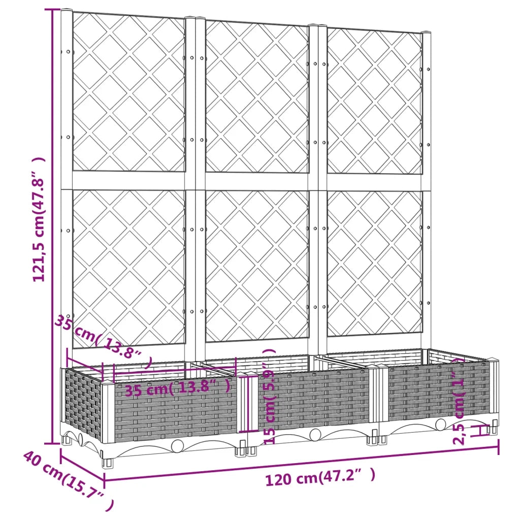Fioriera da giardino con traliccio nera 120x40x121,5 cm PP 318272