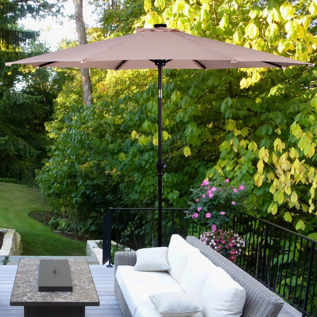 Ombrellone con luci LED da giardino in ferro ?300cm Parasole da esterno spaggia Beige